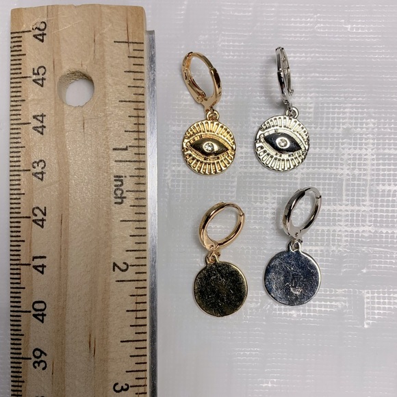 Gold and Silver Colored Evil Eye Earrings - Picture 5 of 5